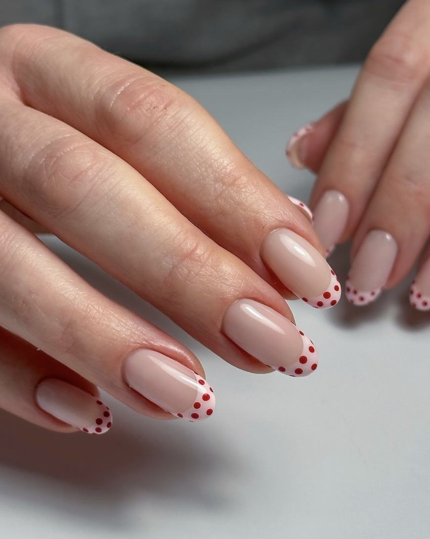 Red Polka Dots On French Tips Visual Idea Red Polka Dots On French Tips Visual Idea β Wine Christmas Nails 2026