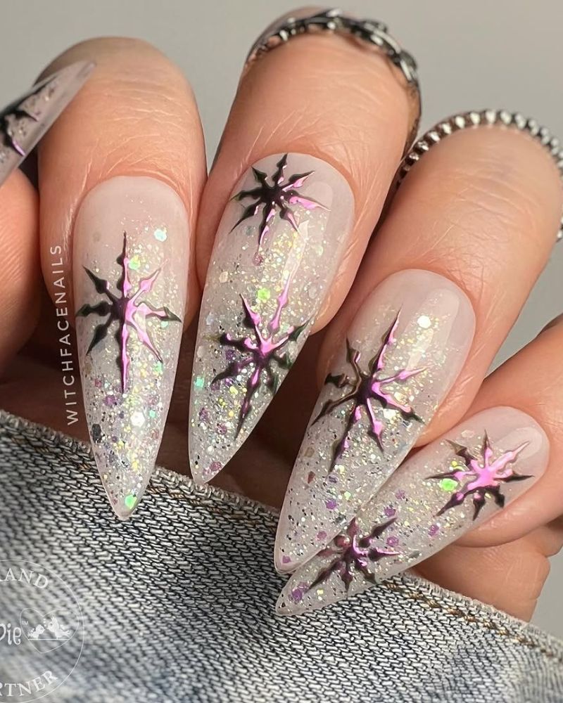 Starburst Glitter Stiletto Nails Starburst Glitter Stiletto Nails β Winter Stiletto Nails