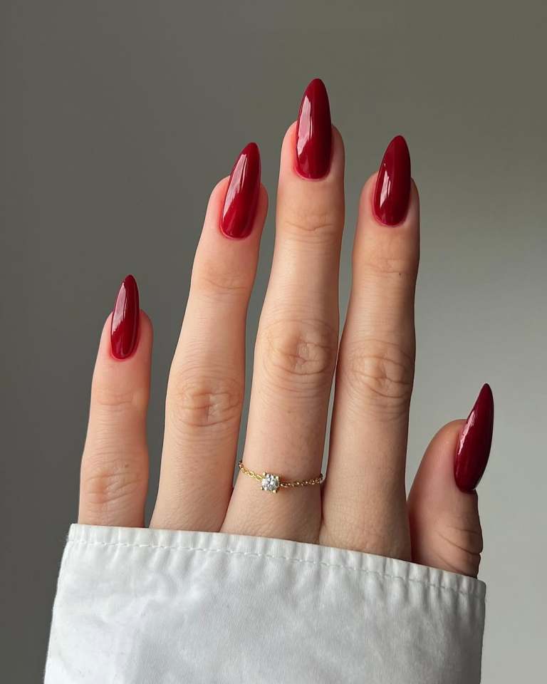 None Deep Glossy Red Medium Stiletto None Deep Glossy Red Medium Stiletto β Old Money Winter Nails