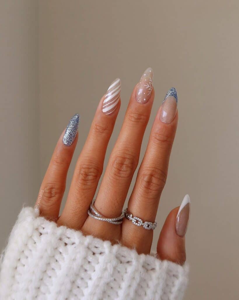 Mixed Festive Motifs Almond Mixed Festive Motifs Almond β Cute Christmas Nails 2026