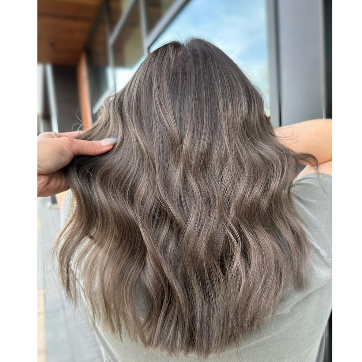 Mid-Length Waves With Subtle Ash Highlights Mid-Length Waves With Subtle Ash Highlights β Mushroom Brown Hair