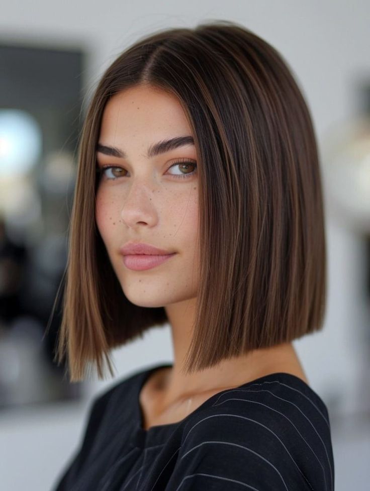 Sleek Chin Bob With Blunt Cut — Winter Haircuts for Oval Faces