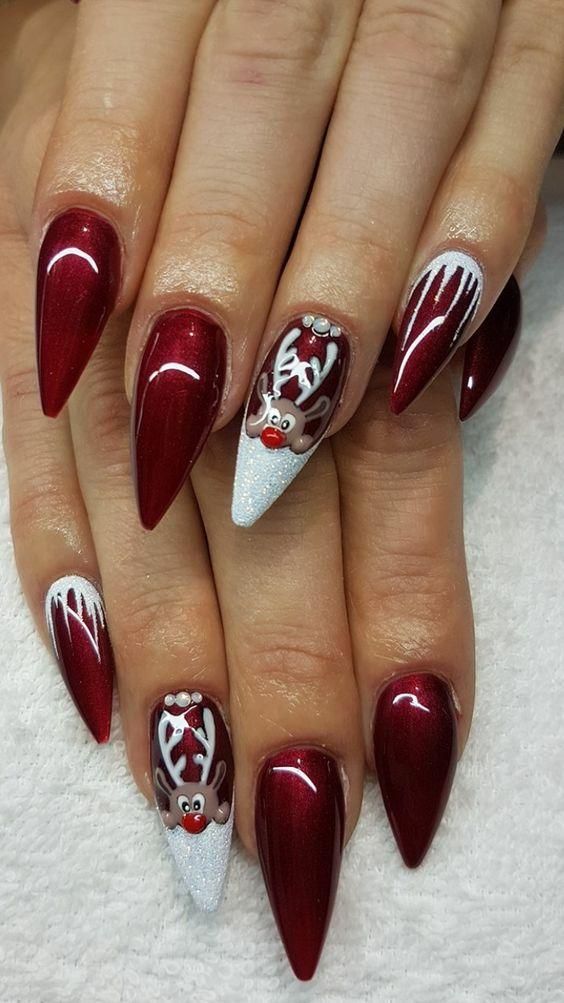 Reindeer Character Art Red French Nails Reindeer Character Art Red French Nails β Christmas Stiletto Nails 2026