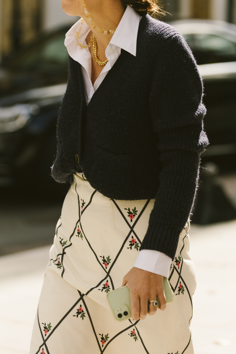 Navy Blue Knit Cardigan with Embroidered Skirt — Cardigan Outfits