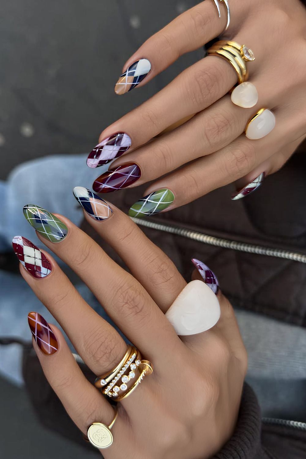 Argyle & Plaid Fall Motifs with Gold — Fall to Winter Nails