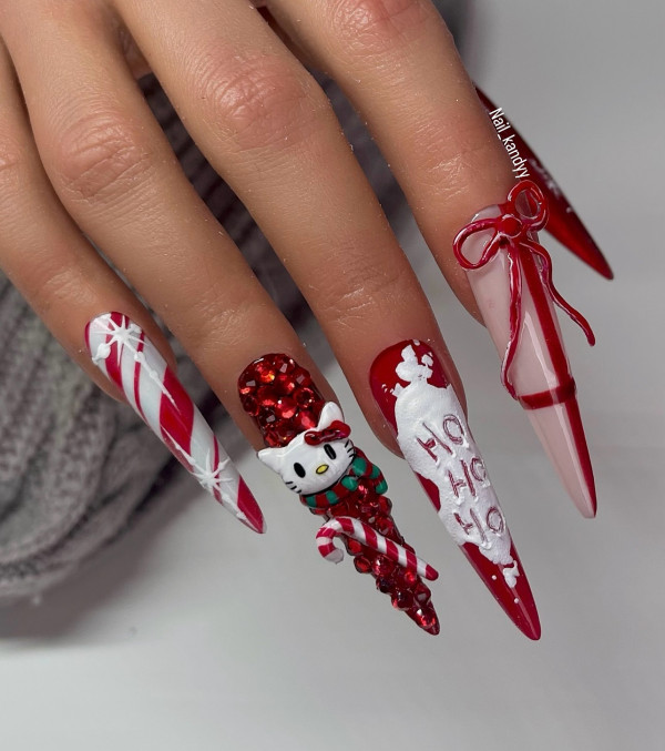 Glossy Glitter Extra-Long Stiletto 3D Hello Kitty Glossy Glitter Extra-Long Stiletto 3D Hello Kitty β Hello Kitty Christmas Nails 2026
