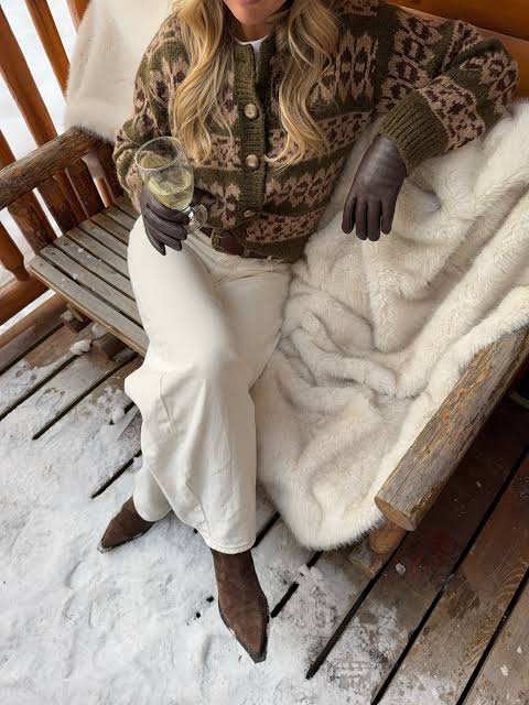 Patterned Knit Sweater with Wide-Leg Pants — Western Winter Outfits