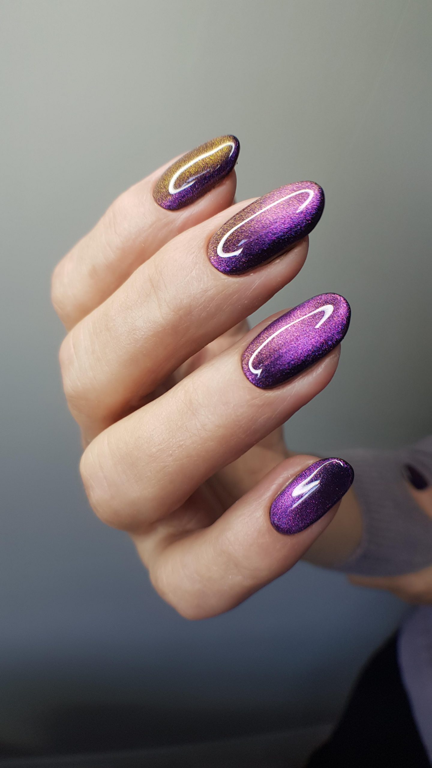 Deep Grey Cat Eye Dimension Nails — Winter Cat Eye Nails