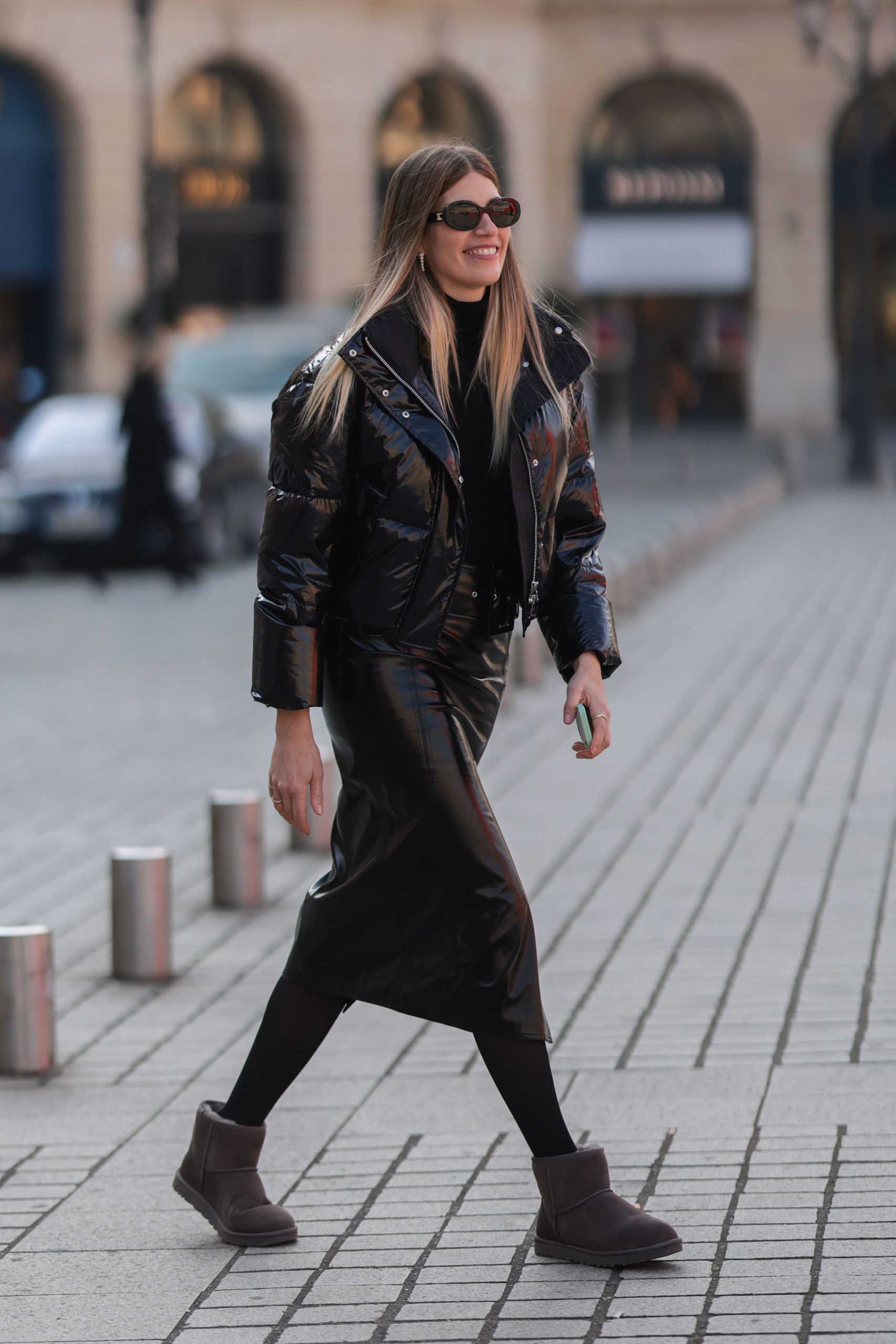 Monochromatic Black with Grey Uggs and Leather Skirt — Ugg Boots Outfits