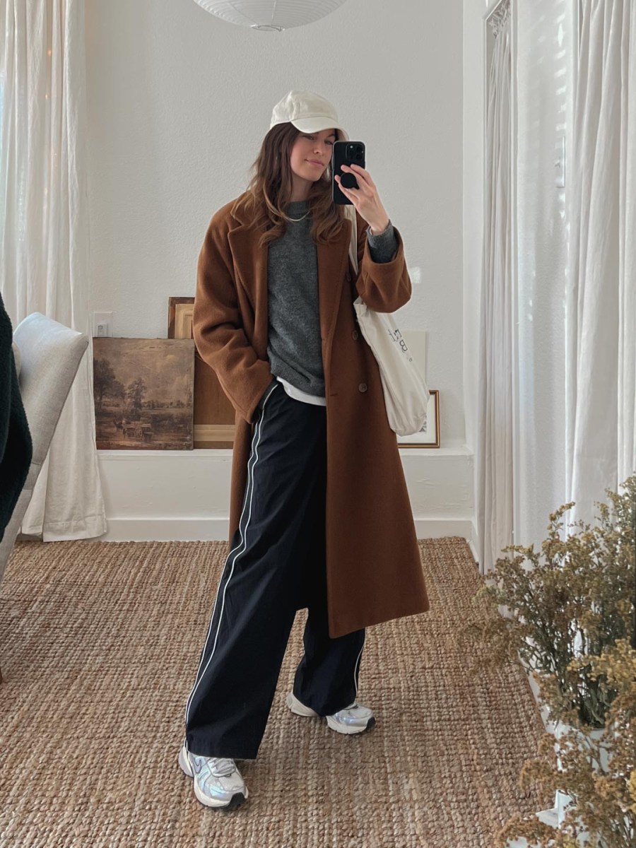 Casual Warmth: Brown Wool Coat and Track Pants Casual Warmth: Brown Wool Coat and Track Pants β Winter Capsule Wardrobe