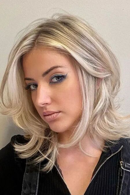 Curtain Bangs Collarbone Ash Blonde Shag With Highlights Curtain Bangs Collarbone Ash Blonde Shag With Highlights β Winter Shag Haircuts