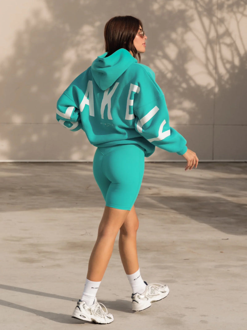 Aqua Hoodie with Matching Biker Shorts — Hoodie Outfits