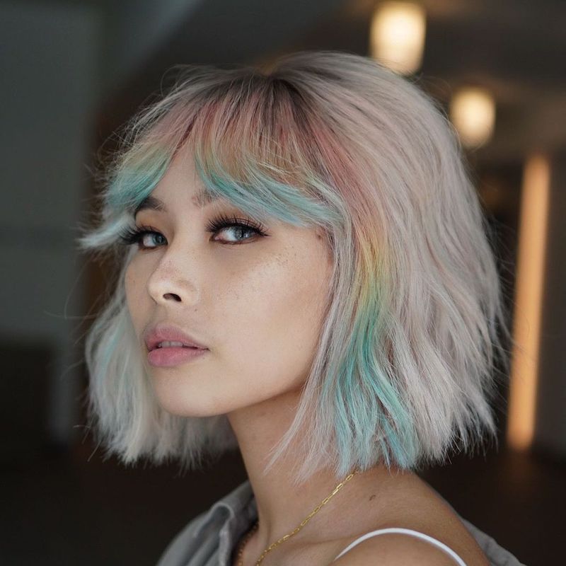 Light Blonde Bob Pastel Streaks — Winter Hair Colors for Short Hair