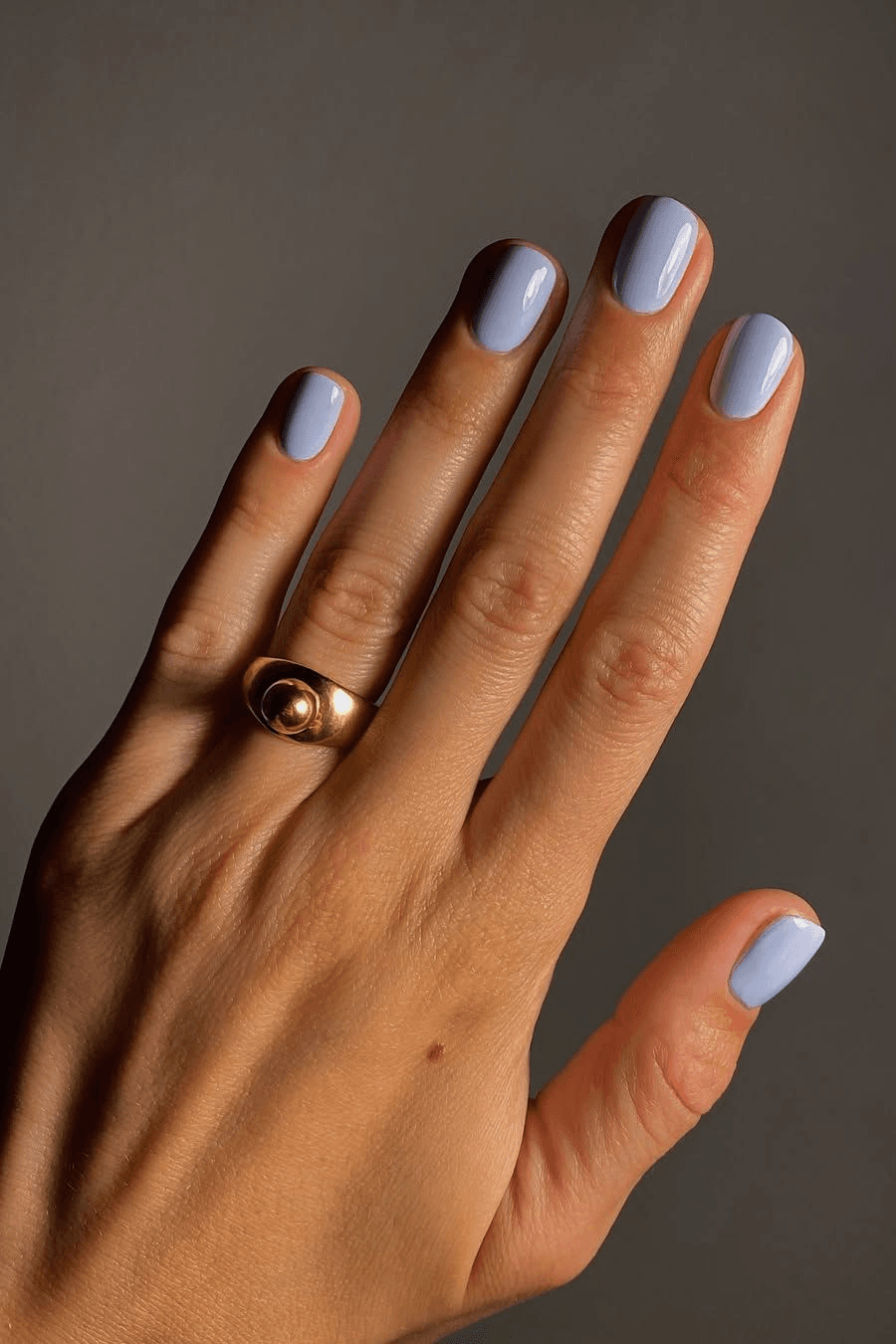 Soft Periwinkle Blue Glossy Almonds — Holiday Nail Colors 2026