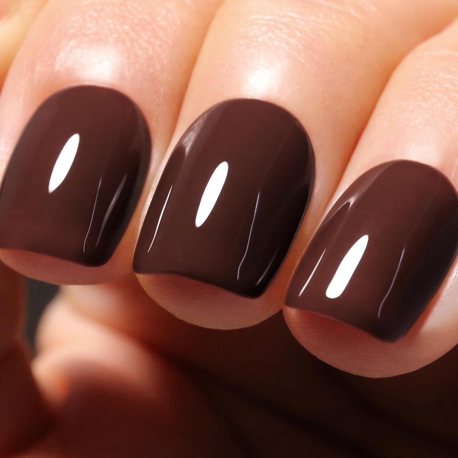 Deep Glossy Chocolate Brown Medium Oval Nails — Chocolate Brown Nails