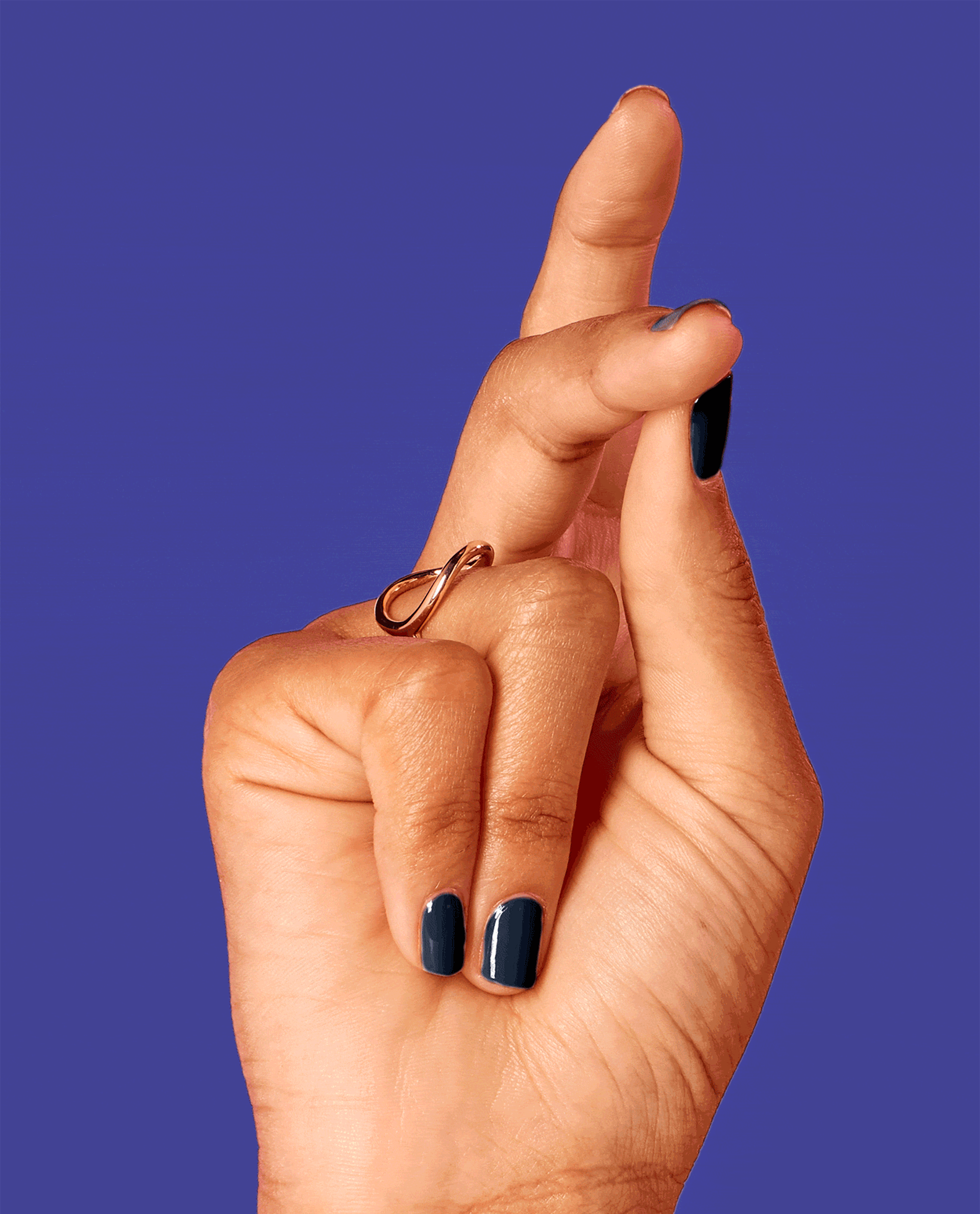 Glossy Navy Short Squares with Rose Gold — Navy Blue Nails