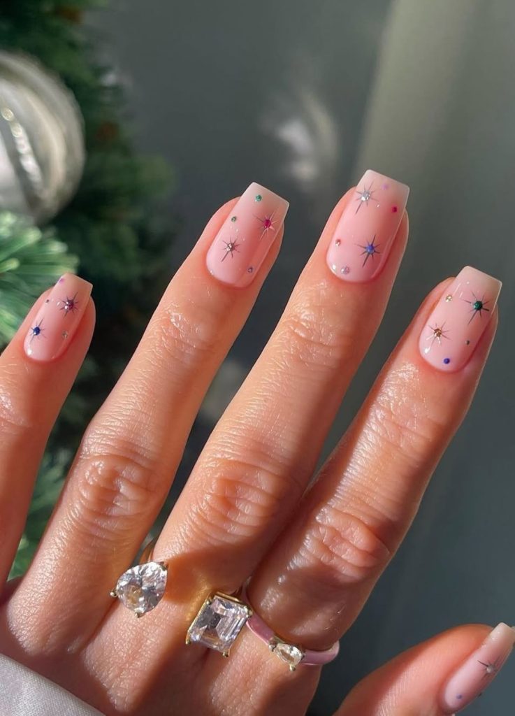 Sheer Pink Star Rhinestone Squares Sheer Pink Star Rhinestone Squares β Simple Christmas Nails 2026