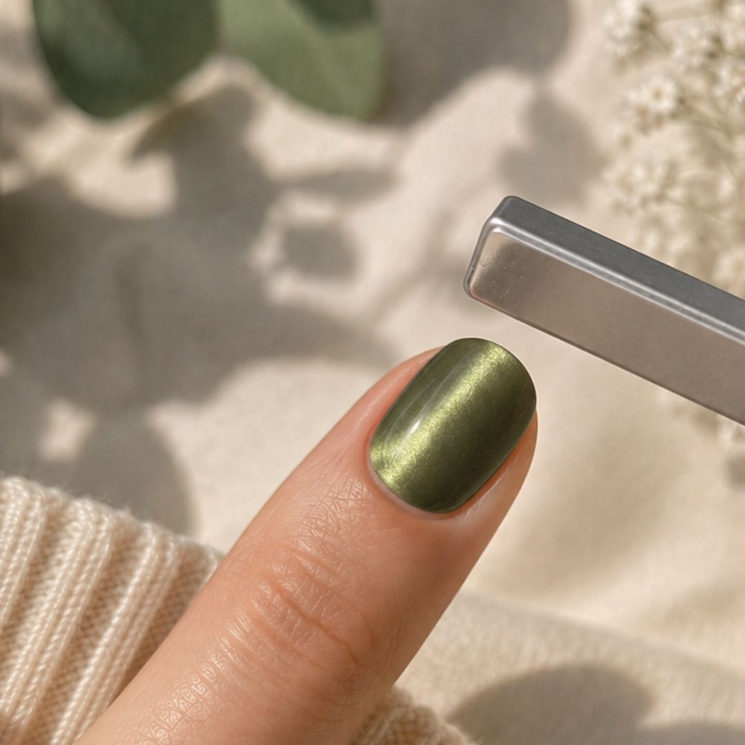 Cat Eye Effect On All Visible Nails Short Oval Olive Green Cat Eye Cat Eye Effect On All Visible Nails Short Oval Olive Green Cat Eye β Emerald Green Nails