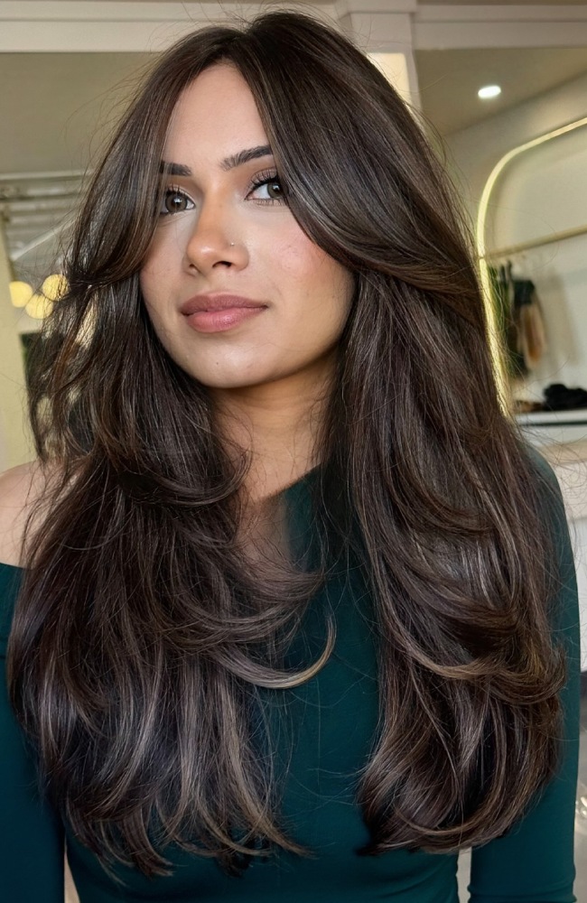 Dark Espresso Brunette with Brown Sugar Highlights