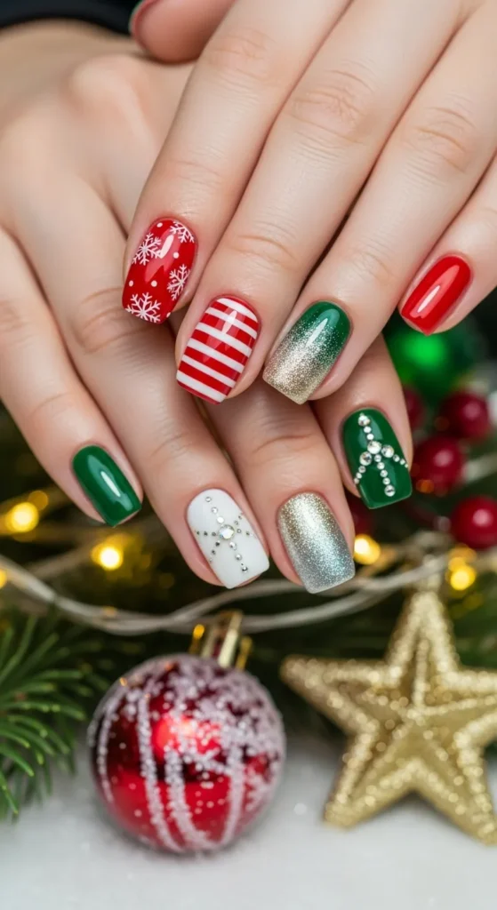 Both Hands Visual Idea Both Hands Visual Idea β Red and Green Christmas Nails 2026