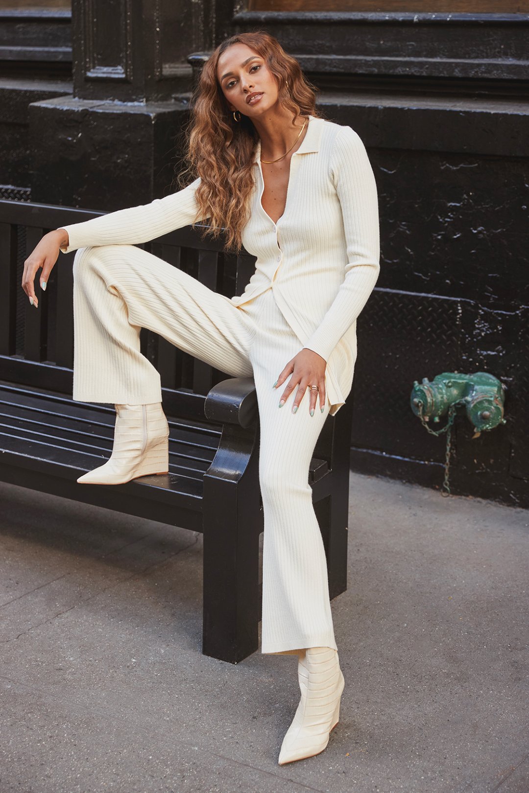 White Fuzzy Coat and Balaclava Set — Winter White Outfits