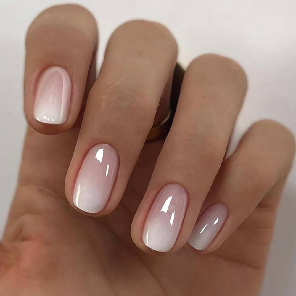 Soft French Ombre Glossy Short Square Nails — Short Winter Nails