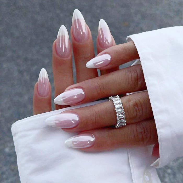 White French with Silver Glitter Accent White French with Silver Glitter Accent β New Years French Tip Nails 2027