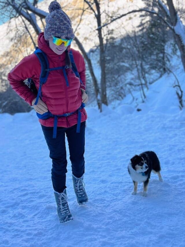 Red Puffer Jacket with Goggles for Snow Hikes Red Puffer Jacket with Goggles for Snow Hikes β Winter Hiking Outfits