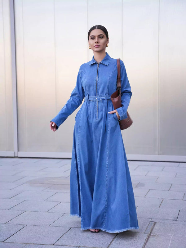 Denim Maxi Dress for a Full-Length Western Statement — Western Winter Outfits