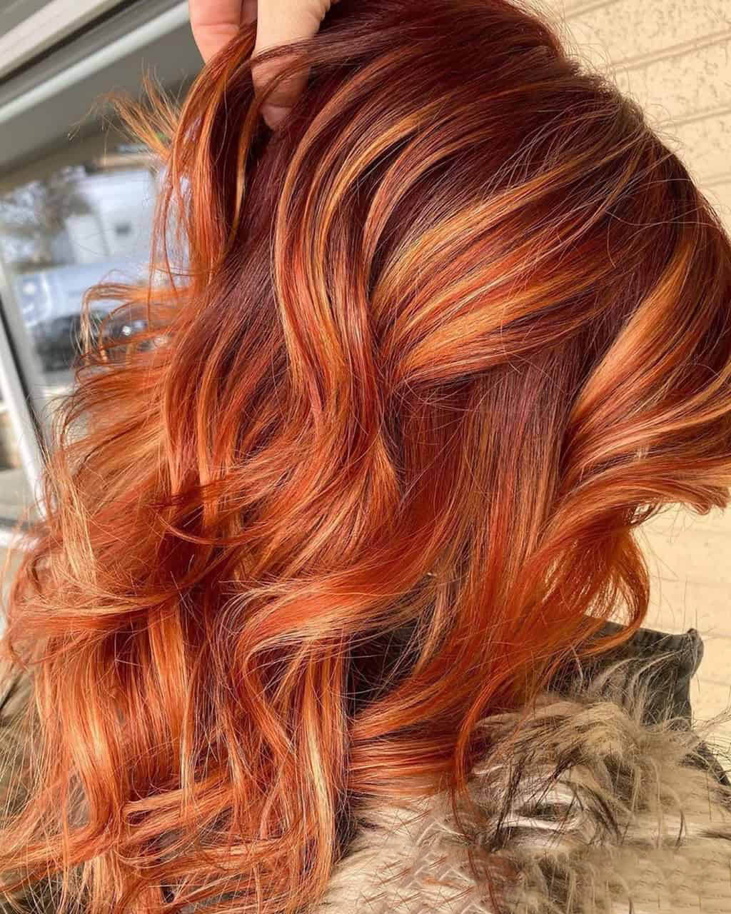 Auburn Base With Copper and Blonde Highlights Auburn Base With Copper and Blonde Highlights β Winter Hair Colors
