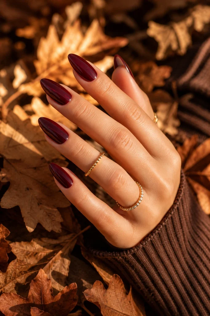 Deep Glossy Burgundy Long Almond Nails Deep Glossy Burgundy Long Almond Nails β Burgundy Nails