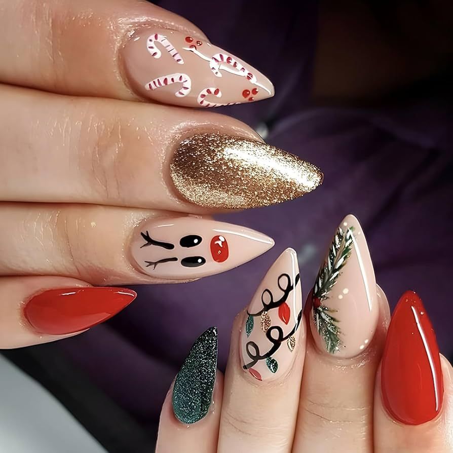 Visual Idea — One Nail Features A Gold Glitter Accent — Christmas Nails for Kids 2026