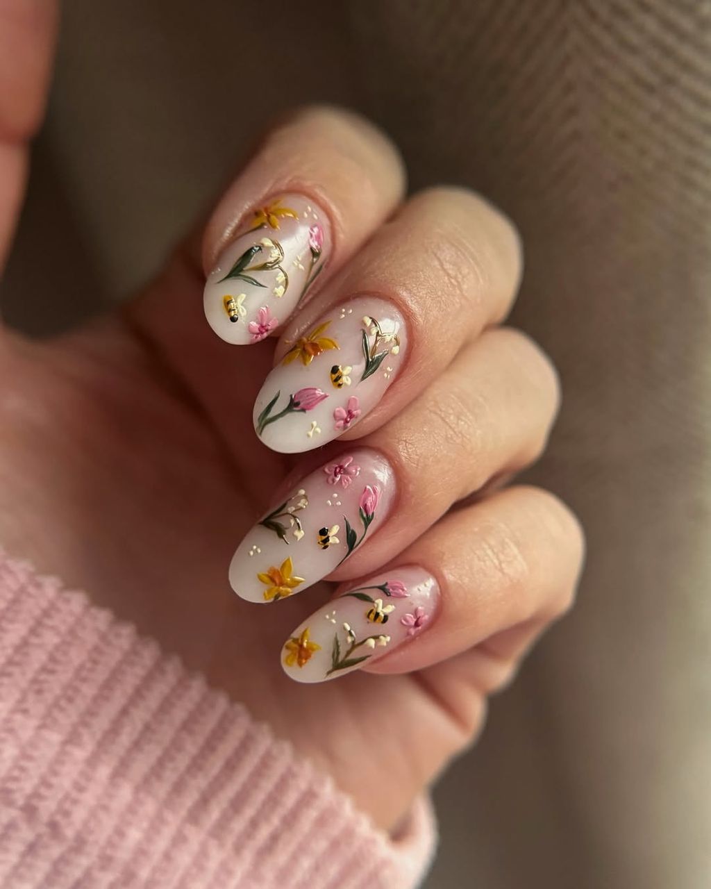Sheer White Yellow Pink Green Black Gold Visual Idea — Winter to Spring Transition Nails