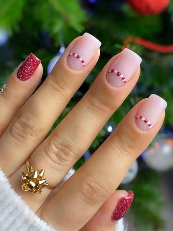 Minimalist Red Dot Glitter Accent Nails Minimalist Red Dot Glitter Accent Nails β Easy Christmas Nails 2026