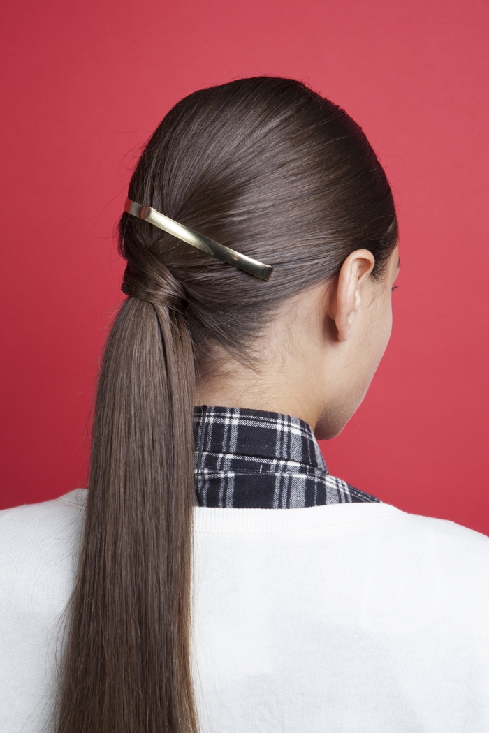 Ponytail With Twisted Gold Bar — Winter Ponytail Hairstyles