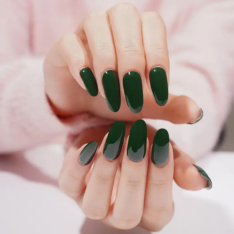 High Gloss Deep Forest Green Glossy Oval Nails High Gloss Deep Forest Green Glossy Oval Nails β Winter Green Nails