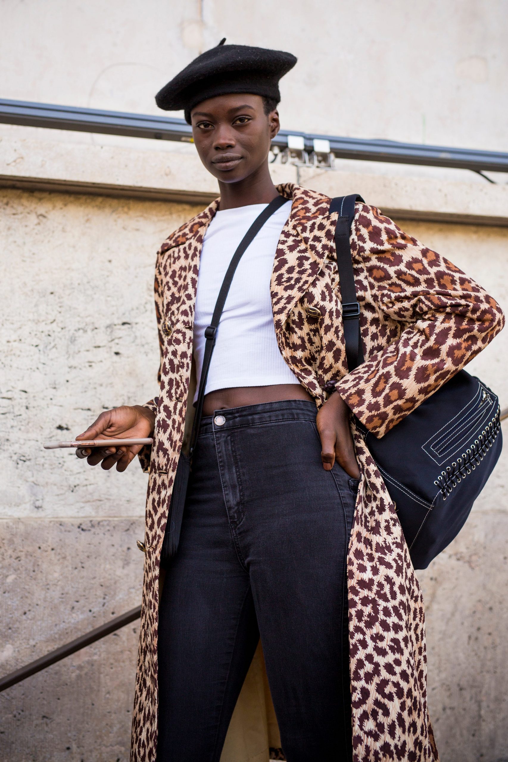Long Leopard Print Coat Paired With White Crop Top And Black Jeans Long Leopard Print Coat Paired With White Crop Top And Black Jeans β Leopard Coat Outfits