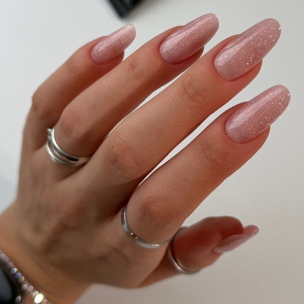 Medium Oval Pale Pink Subtle Shimmer — Simple New Years Nails 2027