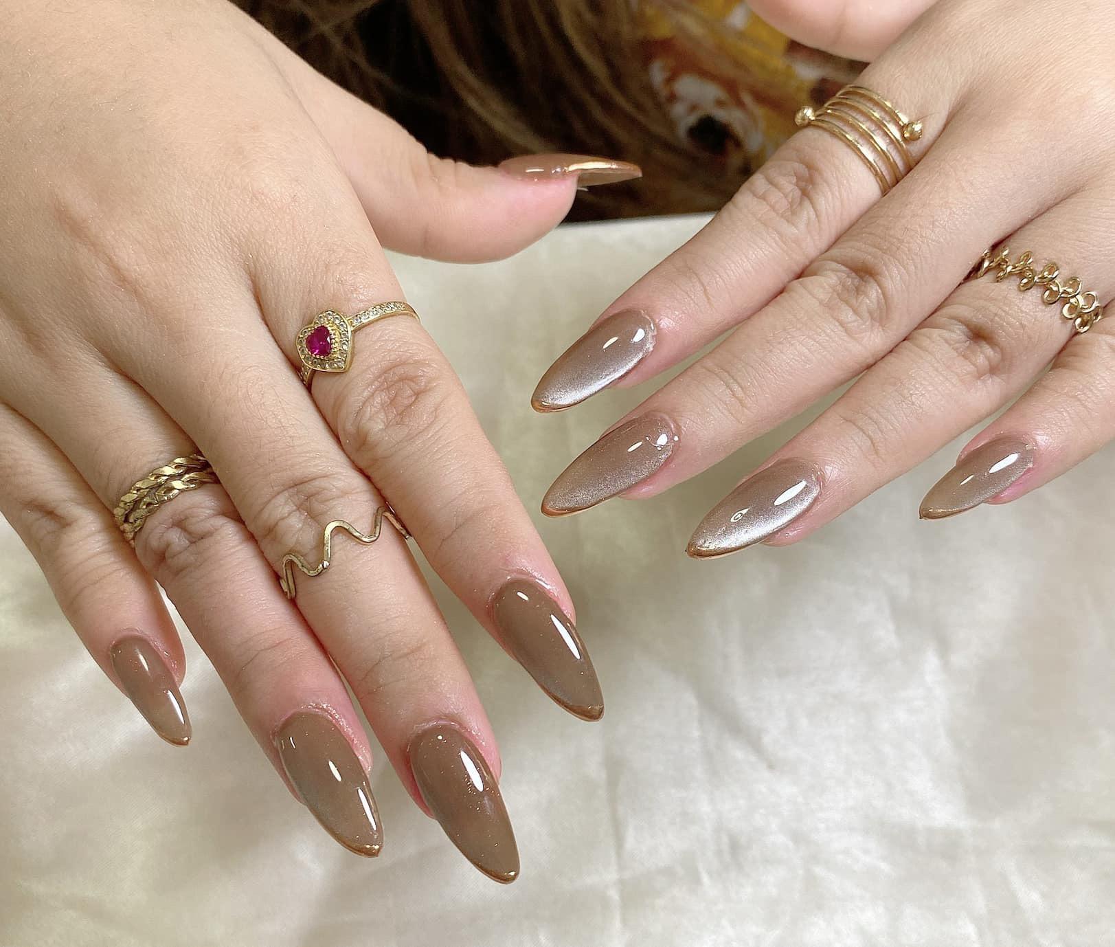 Cat-Eye Glossy Visual Idea — Mocha Nails