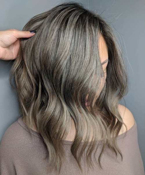 Lob Layers Collarbone Lob With Ash Blonde Highlights Lob Layers Collarbone Lob With Ash Blonde Highlights β Mushroom Brown Hair