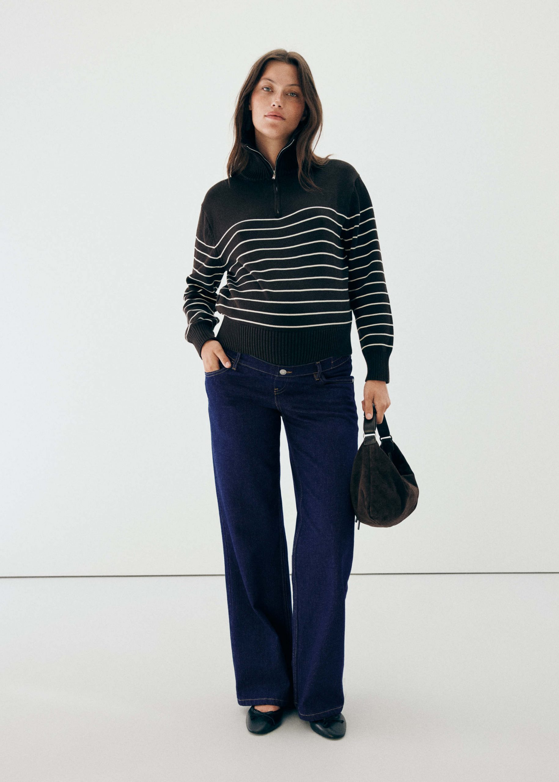 Casual Striped Sweater with Wide-Leg Jeans Casual Striped Sweater with Wide-Leg Jeans β Winter Maternity Outfits