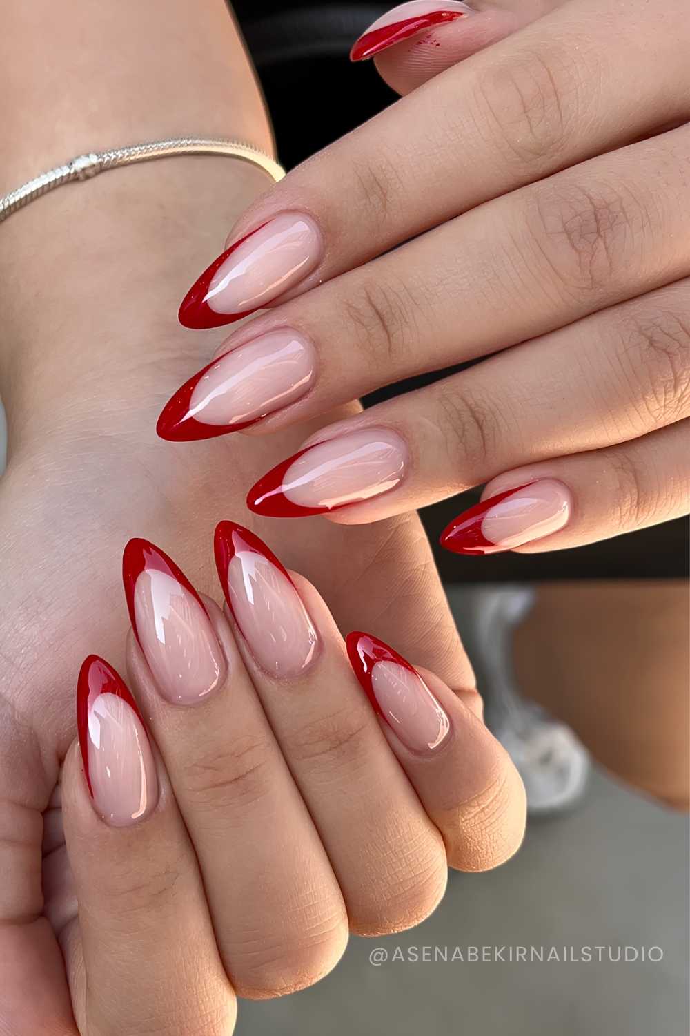 Short Square Burgundy with Cherry Accent — Cherry Red Nails