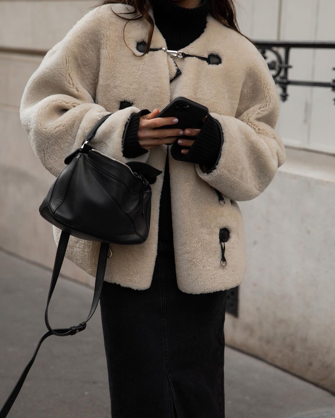 Shearling Jacket Meets Midi Skirt for Texture Play — Casual Winter Outfits