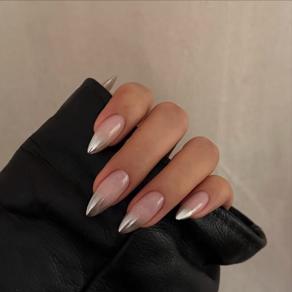 Sheer Nude Silver Glitter French Tips — Minimalist New Years Nails 2027