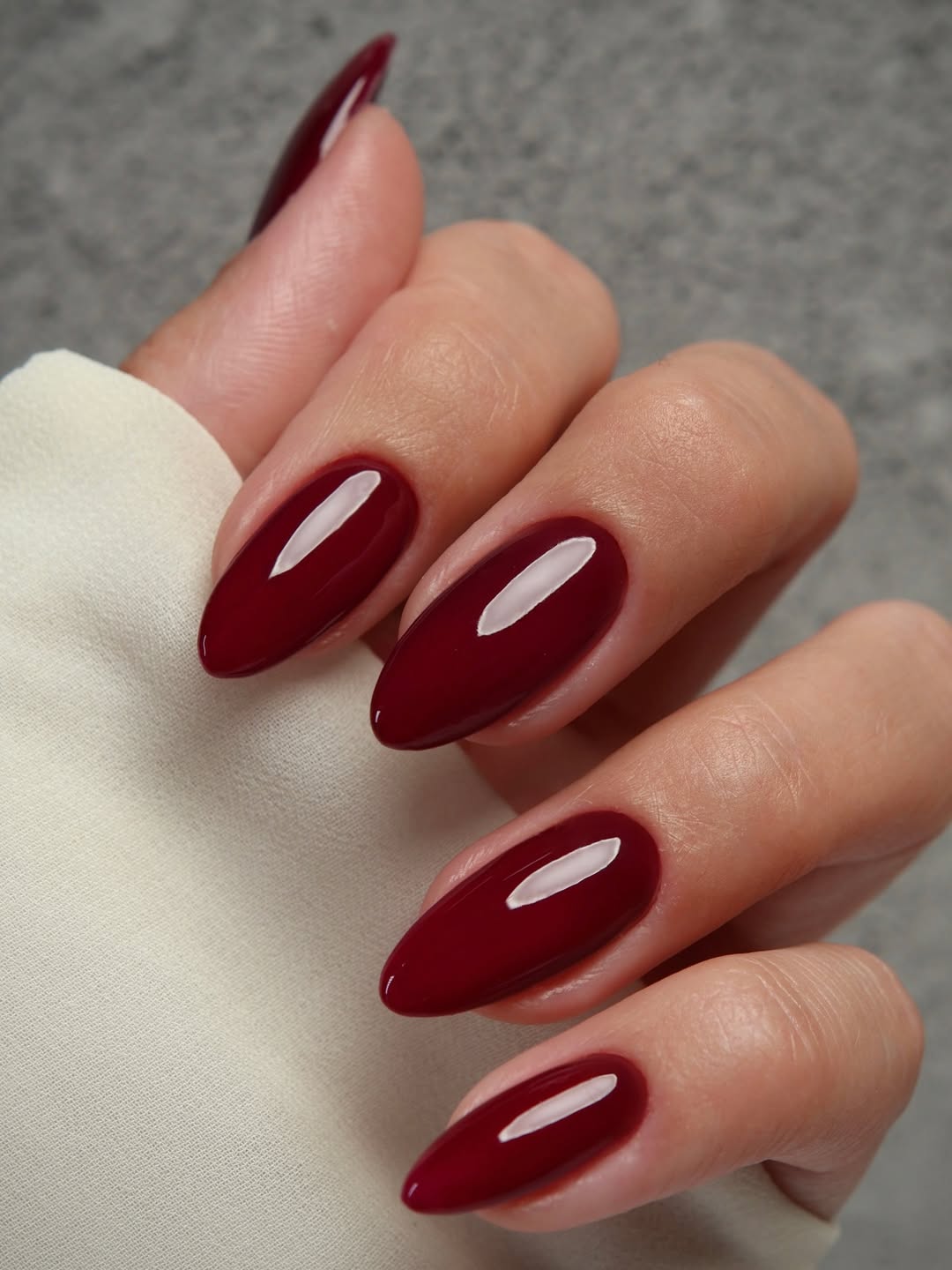 Medium Oval Deep Wine Red Glossy Nails — Everyday Winter Nails