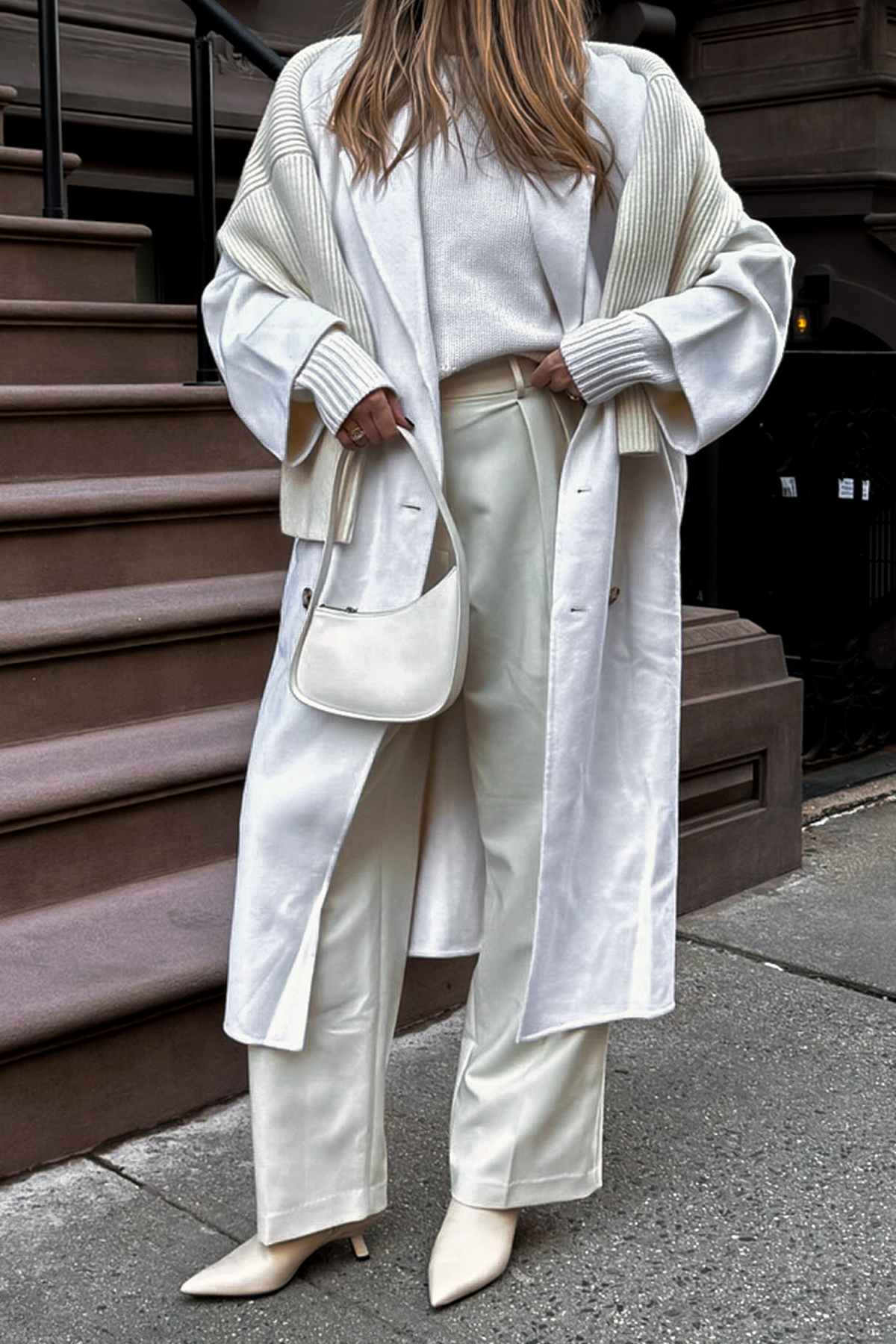 Monochromatic Cream Layers with a Draped Scarf — Winter White Outfits