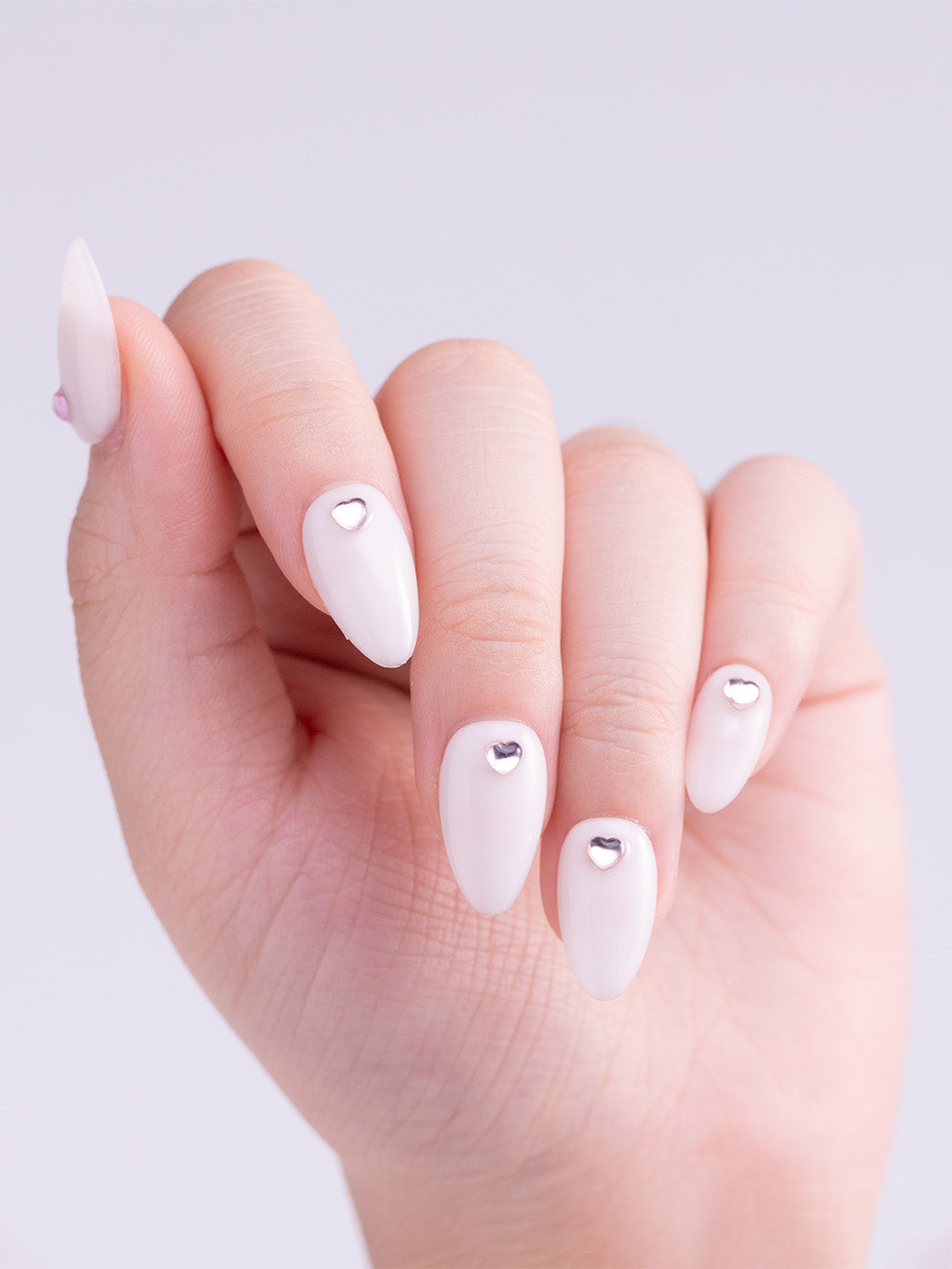 Milky White Heart Rhinestone Nails — Cute New Years Nails 2027