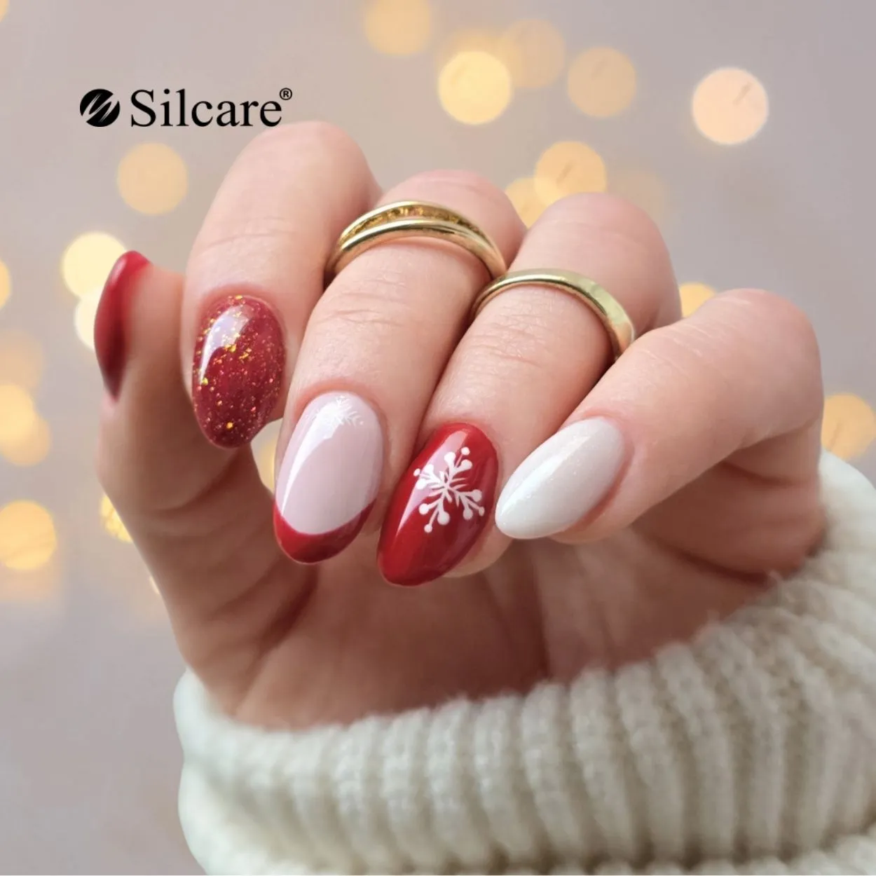 Cherry Red French with Snowflake Glitter Cherry Red French with Snowflake Glitter β Cherry Red Christmas Nails 2026