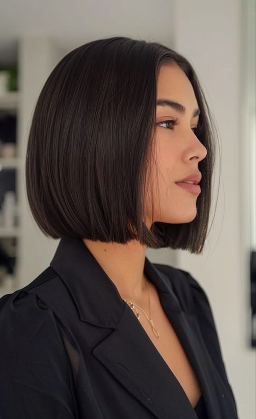 Sharp Dark Brown Jawline Blunt Bob — Winter Haircuts for Girls