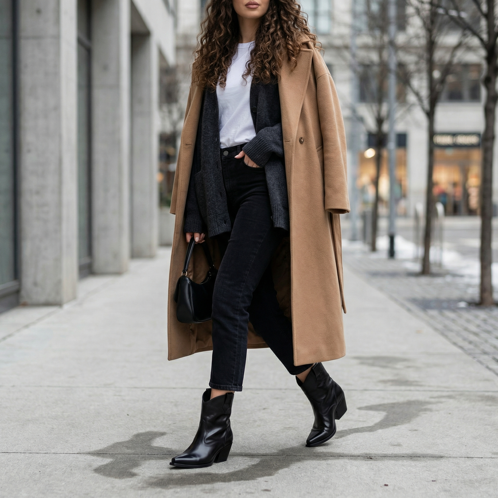 Layered Autumn Style: Camel Coat, Blazer, and Pointed-Toe Ankle Boots Layered Autumn Style: Camel Coat, Blazer, and Pointed-Toe Ankle Boots β Ankle Boots Outfits